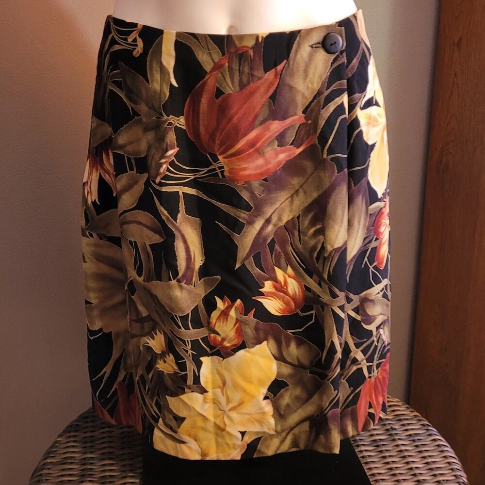 Vintage 90s Floral Wrap Skirt Midi Rayon Fall Cottage Academia Size 10